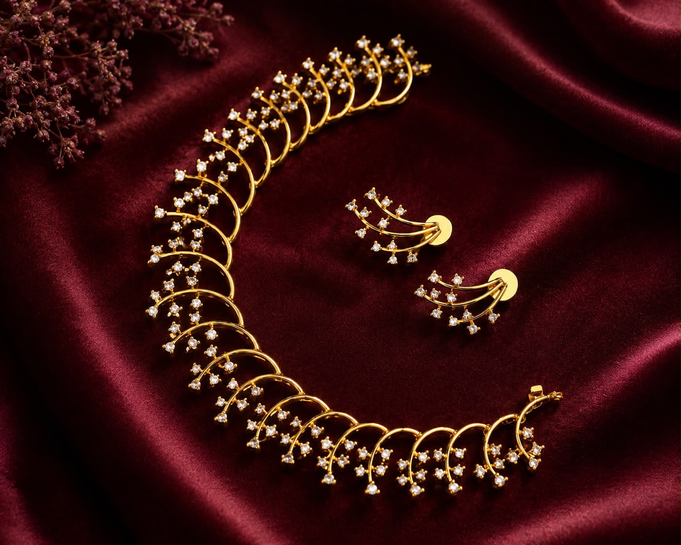 Diamond flower necklace set